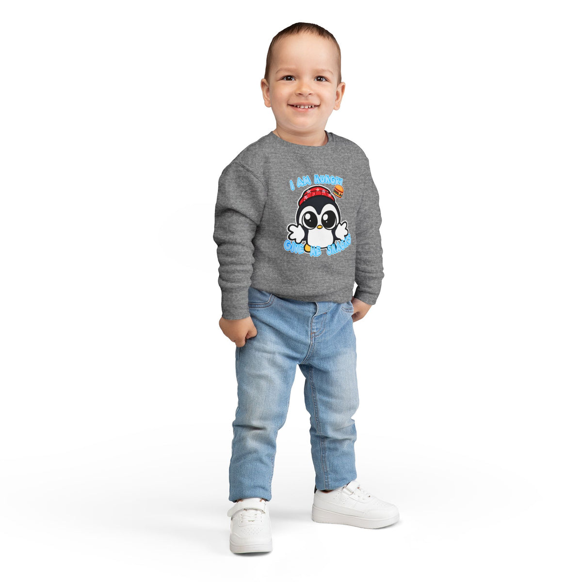 Kids Penguin Sweatshirt "I Am Hungry - Give Me Snacks" – Cute Toddler Pullover