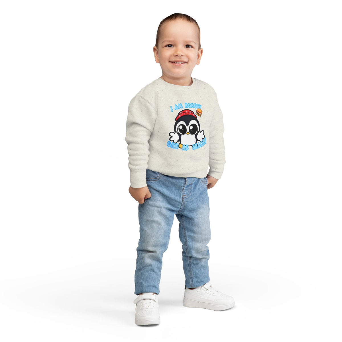 Kids Penguin Sweatshirt "I Am Hungry - Give Me Snacks" – Cute Toddler Pullover