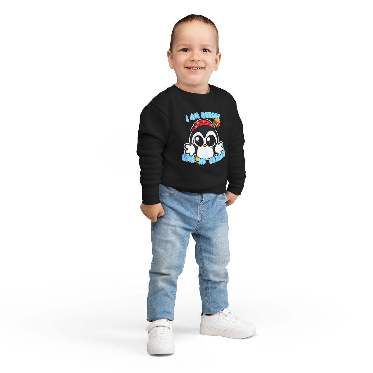 Kids Penguin Sweatshirt "I Am Hungry - Give Me Snacks" – Cute Toddler Pullover