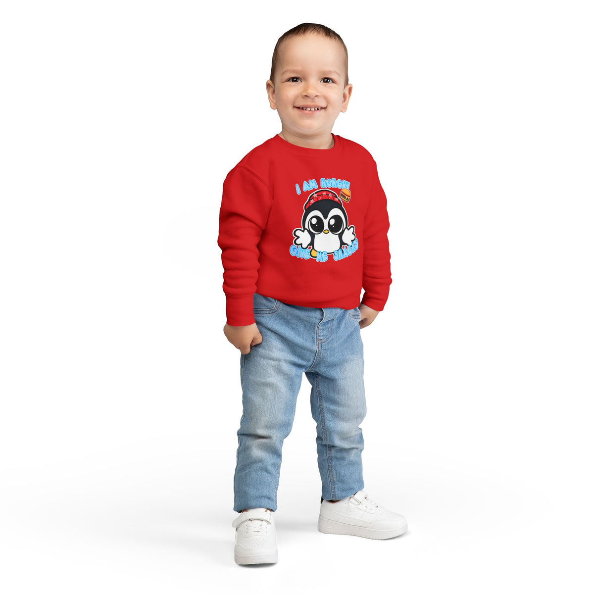 Kids Penguin Sweatshirt "I Am Hungry - Give Me Snacks" – Cute Toddler Pullover